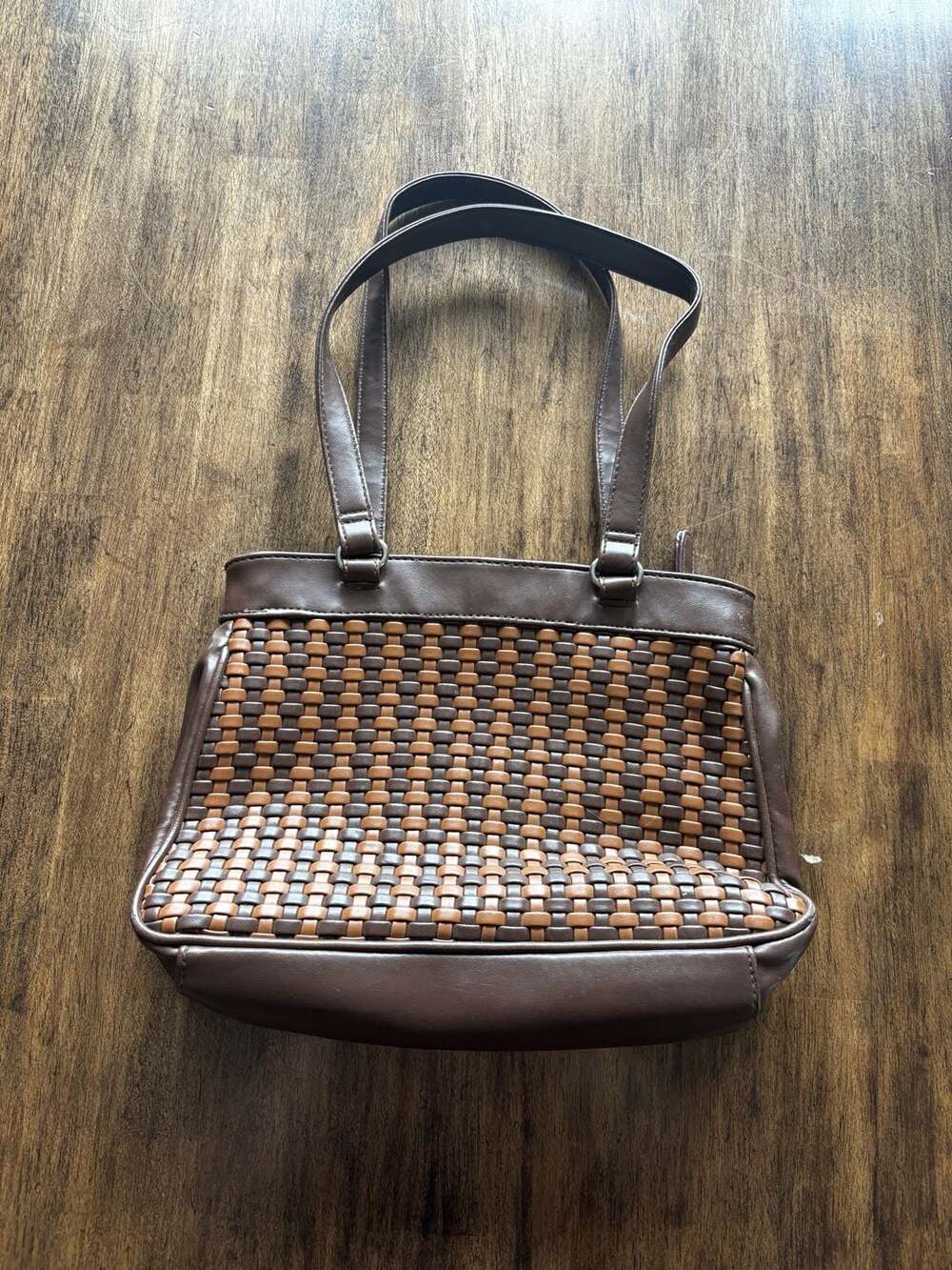 Vintage Unbranded Brown Woven Vinyl Shoulder Bag